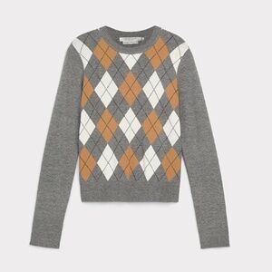 Contemporaine fine-knit argyle sweater in a patterned grey - Size XS